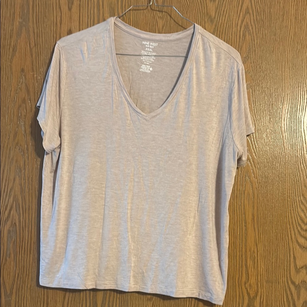 Nine West Gray Cream Relaxed Short Sleeve T-Shirt Size PXXL
